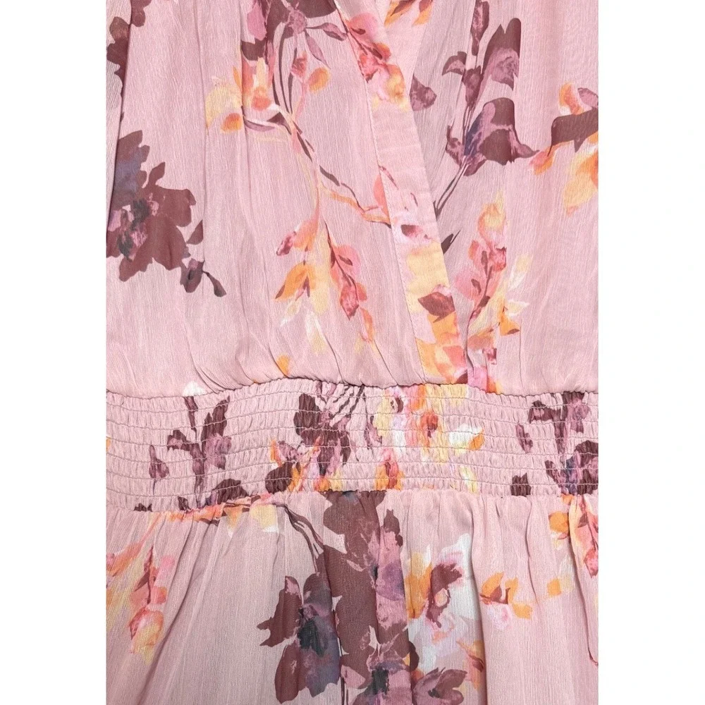 Venus Floral Mini Dress Women XS Pink Excellent Smocked Waist Long Sleeve